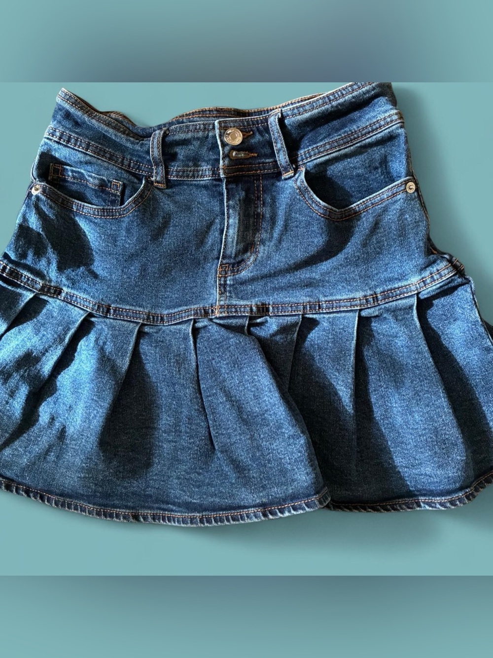 wild fable Dark Blue Denim Pleated Mini Skirt
